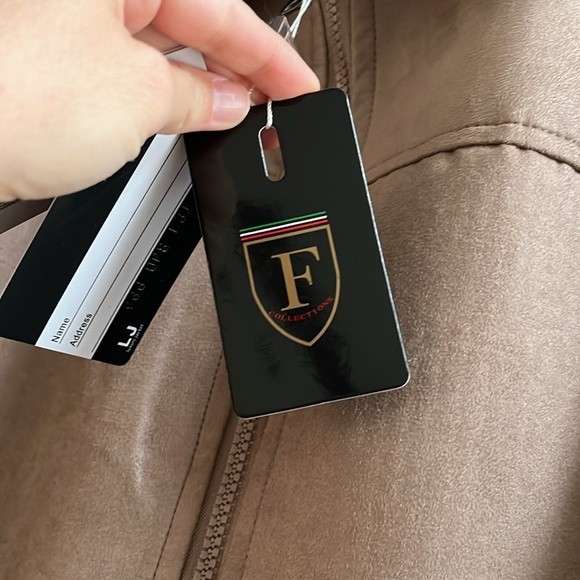 NWT F Collection tan suede and leather full zip jacket never worn - Picture 9 of 16